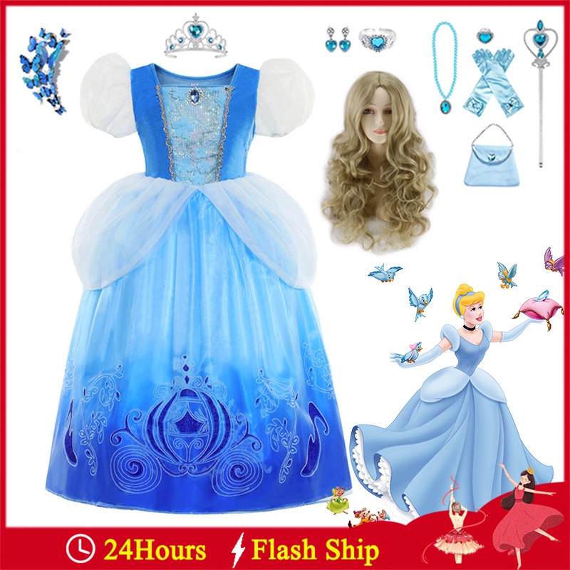 Princesa Cenicienta Trajes De Navidad Para Niñas Vestido De Malla De Encaje  Con Peluca Guantes Corona Ropa De Niños Disfraz De Fiesta De Halloween  Conjunto Completo | Shopee Colombia