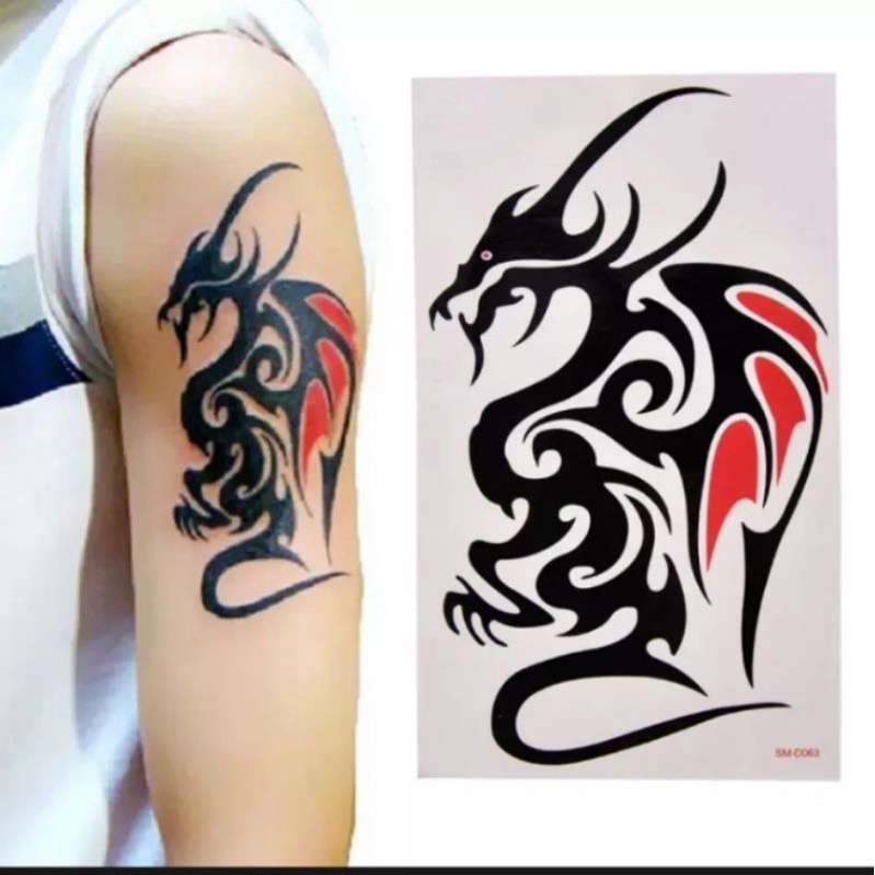 Tatuaje temporal impermeable dragón rojo brazo pequeño arte corporal tatuaje  pegatina | Shopee Colombia