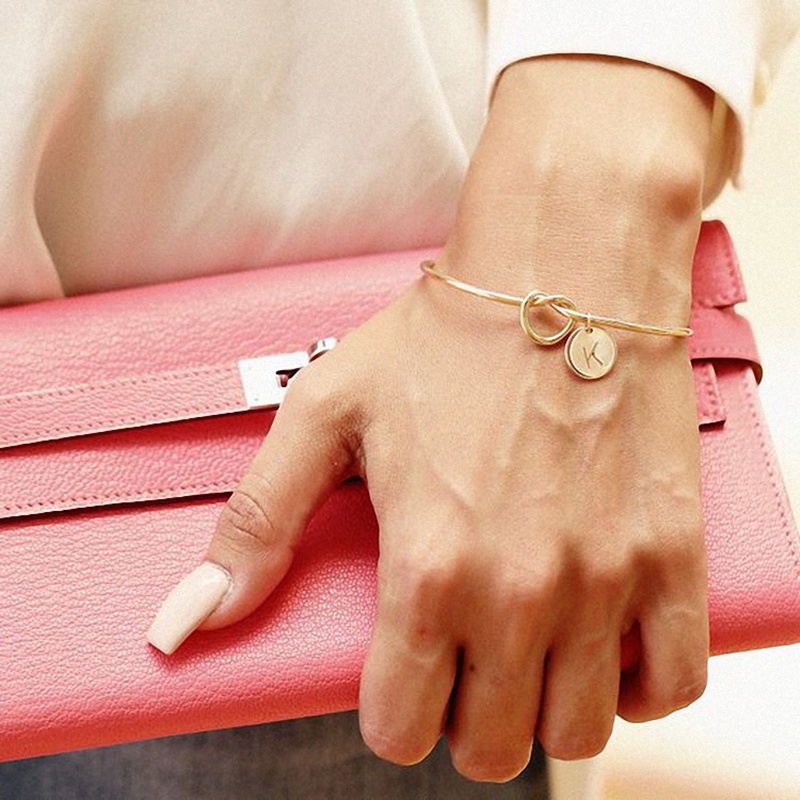 Pulseras Iniciales De Aleación Con Letras Para Mujeres Para Mujer Corbata De Dama De Honor El Nudo De Con Lazo Joyería Inicial Moda Encanto #8