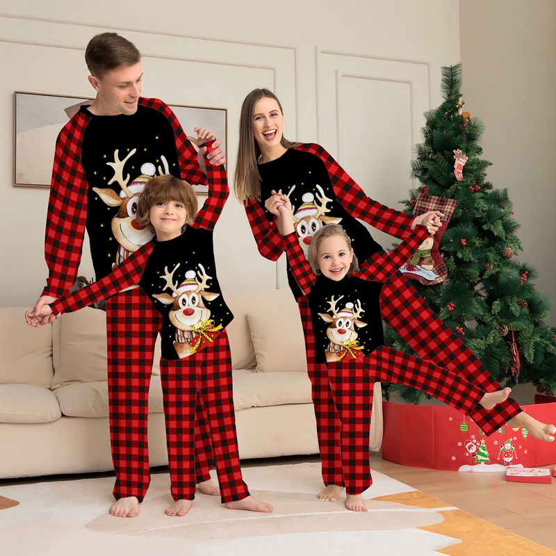 Manooby 2 Piezas Pijamas Familiares de Navidad Conjunto Chandal de Ropa de Dormir Camiseta de Manga Larga y Pantalones Elasticos 