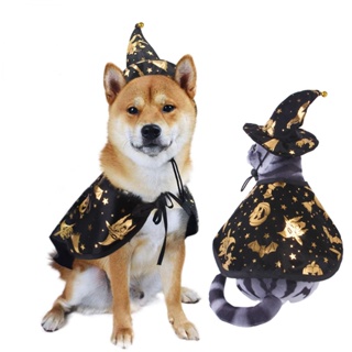 Image of Nueva Mascota Halloween Print Wizard Cape Pet Traje Conjunto Perro Gato Ropa Sombrero Divertido Cosplay