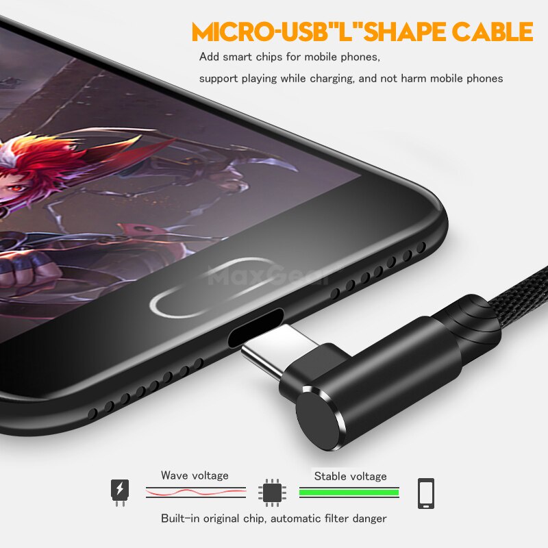 Image of MaxGear Type-C 90 Grados 1M 2M 3M Cable USB De Carga Rápida En Forma De L Cargador De Datos Para Samsung S9 Plus Xiaomi Huawei P10 P9 #4
