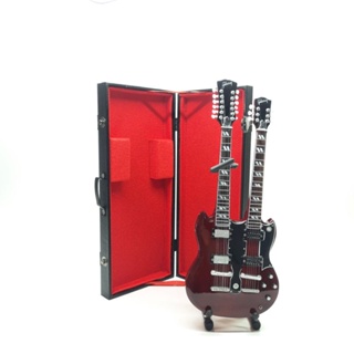 Image of Guitarra miniatura SG doble cuello LED ZEPELLIN ATRIBUTE decoración estante de pared pantalla decoración del hogar