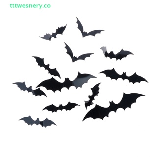 Image of tttwesnery 12 Unids/set Halloween Decoración 3D Negro PVC Bat DIY Pegatina De Pared Nuevo