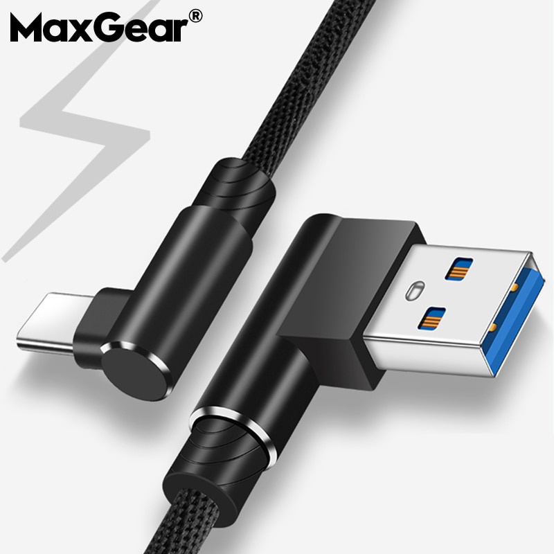 Image of MaxGear Type-C 90 Grados 1M 2M 3M Cable USB De Carga Rápida En Forma De L Cargador De Datos Para Samsung S9 Plus Xiaomi Huawei P10 P9 #0