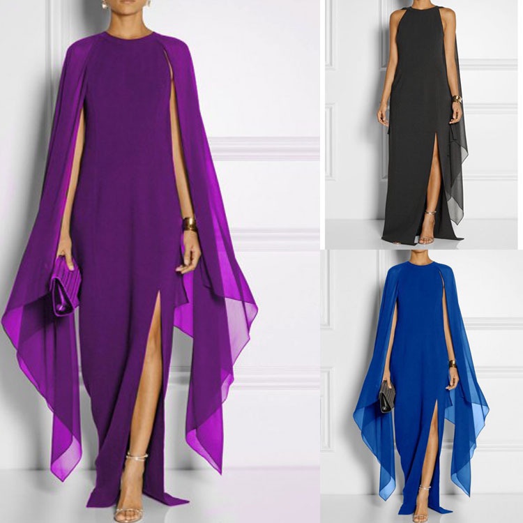 Vestidos De Noche Formales Para Mujer Elegante Vestido Maxi De Manga  Acampanada Con Capa De Gasa Chal De Fiesta | Shopee Colombia