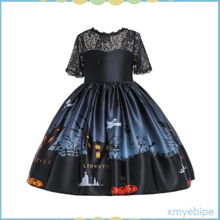 Image of [Xmyebipe] Vestido De Bruja Para Niñas Disfraz De Halloween Calabaza Calavera Impresión Cosplay Ropa