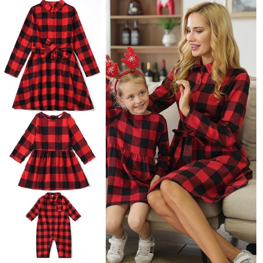 Conjunto De Familia De Navidad A Cuadros Madre Hija Juego Vestidos De Manga  Larga Mamá Bebé Y Yo Ropa Otoño Mujeres Y Niñas Vestido | Shopee Colombia