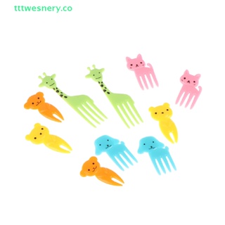 Image of tttwesnery 10pcs Mini Animal De Dibujos Animados Púas De Alimentos Para Niños Pastel De Aperitivos Postre Fruta Tenedores Nuevo