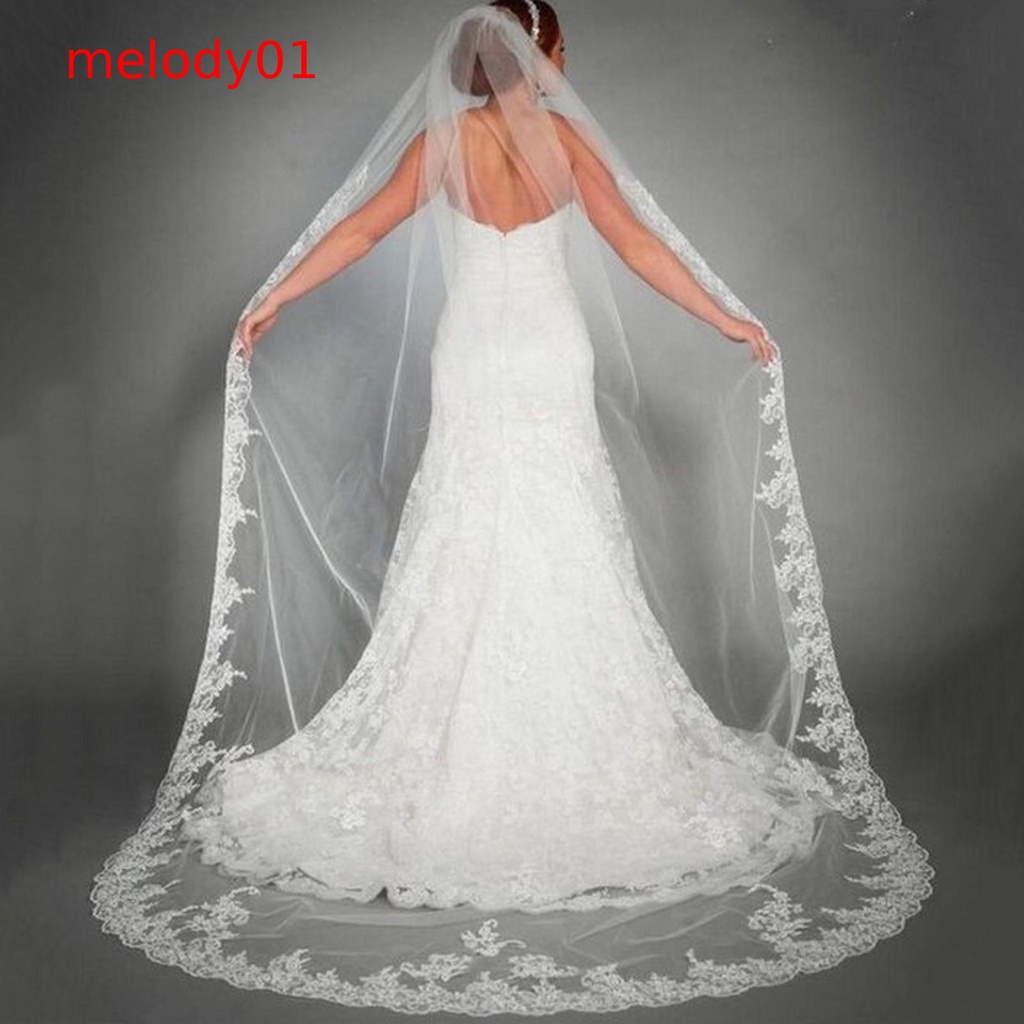 * Meloday * Encaje De Boda Para Mujeres Velos Magníficos Largos Con Peine Nupcial Catedral Suministros De Novia #2