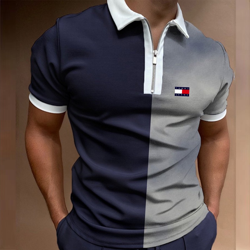 2022 Verano Chic Rayas A Cuadros Casual Para Hombre Camisas De Polo De  Manga Corta Patchwork Cuello Turn-down Diseño De Cremallera Hombres Ropa De  Calle | Shopee Colombia