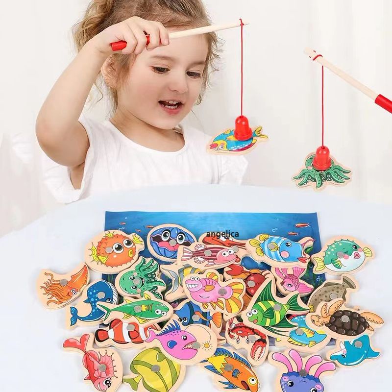Juguetes magnéticos de madera para peces, juegos de peces de dibujos animados para bebés, juegos de peces cognitivos, juegos interactivos para padres e hijos #4