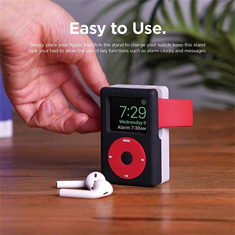 Image of Soporte Para Apple Watch 7 6 5 4 iWatch 3 2 1 Accesorios De Silicona Escritorio Retro Reloj De La Estación Negro Blanco #2