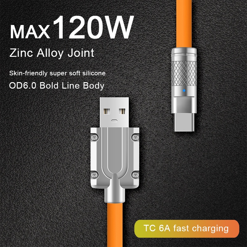 Image of 120W 6A Cable De Silicona Líquida De Carga Súper Rápida Tipo C Cargador Datos Para Xiaomi Samsung IP Zinc USB Bold Línea 1m #7