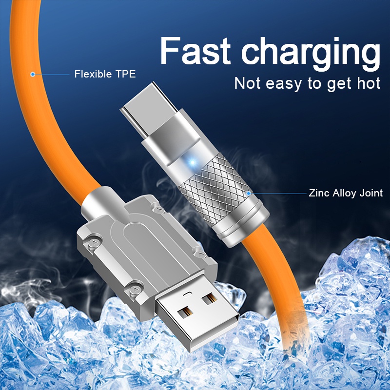 120W 6A Cable De Silicona Líquida De Carga Súper Rápida Tipo C Cargador Datos Para Xiaomi Samsung IP Zinc USB Bold Línea 1m