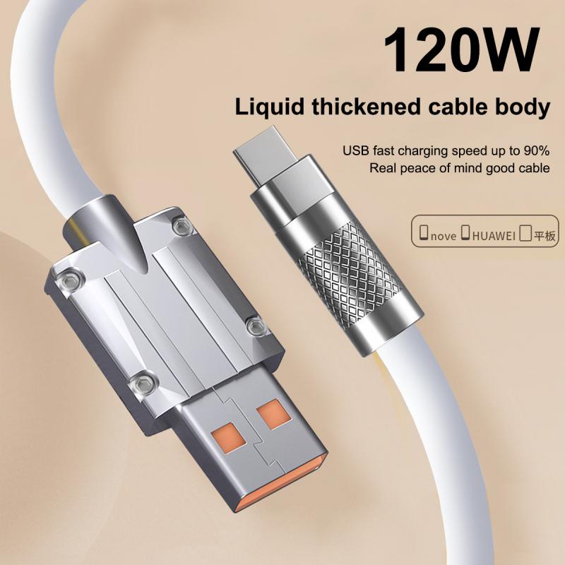 120W 6A Cable De Silicona Líquida De Carga Súper Rápida Tipo C Cargador Datos Para Xiaomi Samsung IP Zinc USB Bold Línea 1m