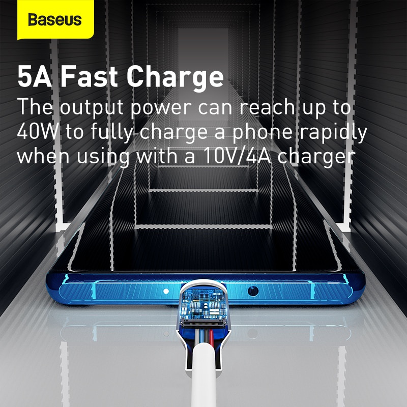 Baseus Cable De Carga Rápida USB Tipo C 5A Para Huawei Datos Cargador Xiaomi 10 Pro 9
