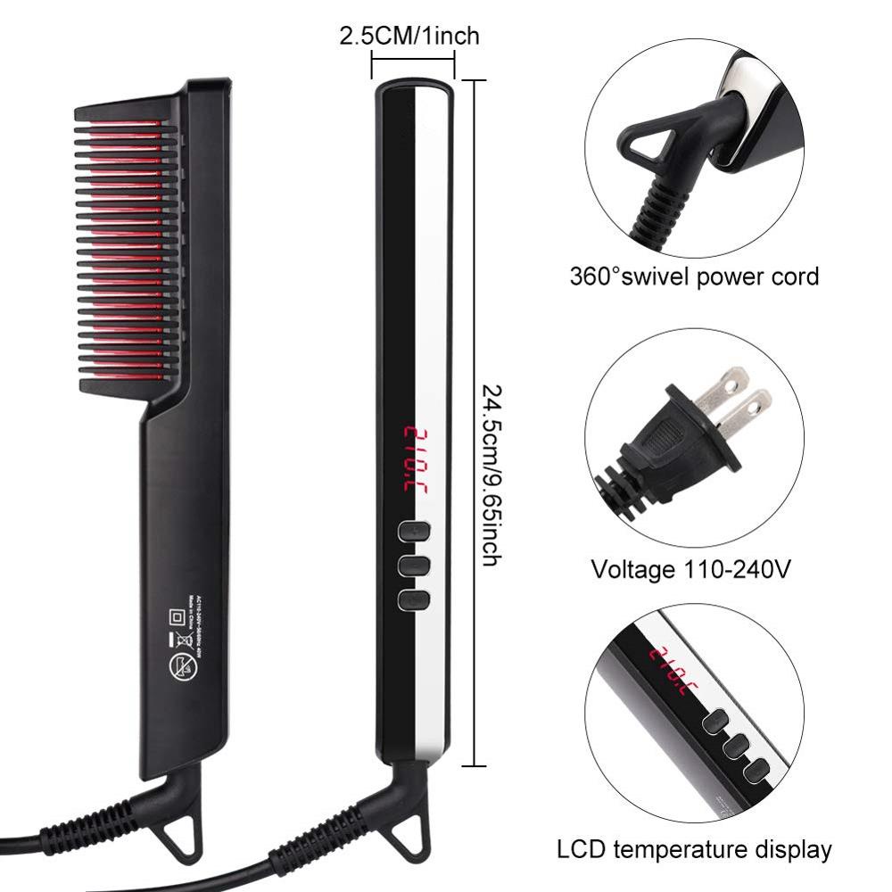 H Rizador Cepillo Eléctrico Peine De Calor Caliente Enderezador De Barba Para Los Hombres Plancha Enderezamiento