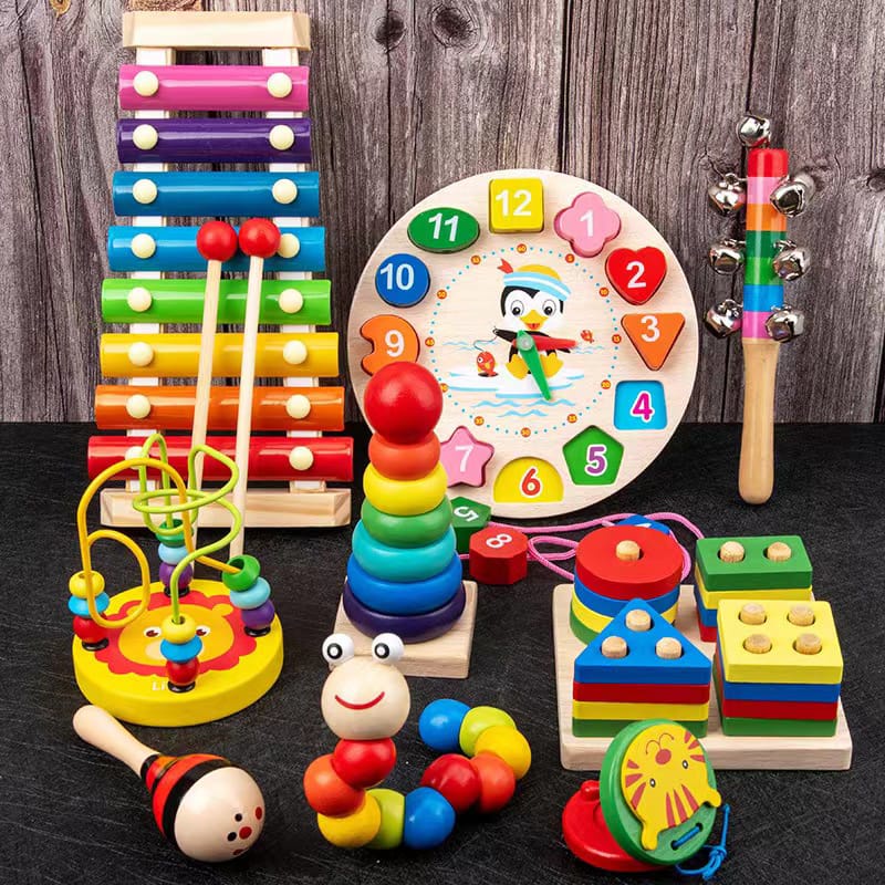 Qqs juguetes educativos en forma de madera sonajeros de mano para niños sonajas de manos para bebés Maracas / palos de sonajero para bebés #5