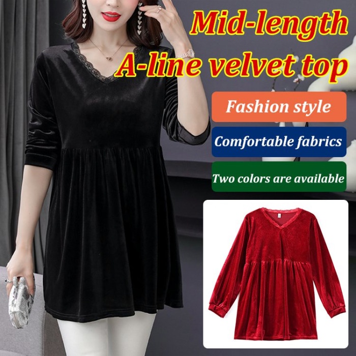 Vestido Midi De Terciopelo Manga Larga Invierno Media Pantorrilla Cuello En  V Fiesta De Noche Vestidos Elegantes Irregulares Ropa De Talla Grande |  Shopee Colombia