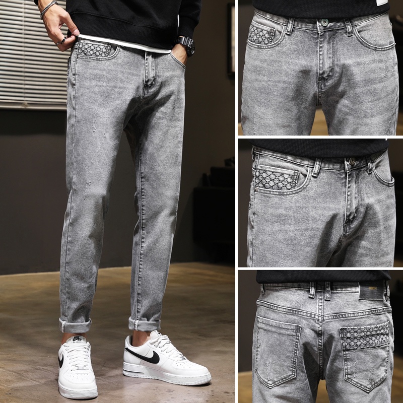 jeans , De Pierna Para Hombre , Moda Elástica Delgada Coreana Largos Ropa De Cintura Alta Media | Shopee