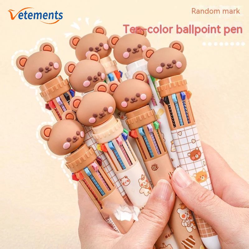 Pluma De Firma De 10 Colores De Oso Pequeño De Dibujos Animados/Bolígrafo  Multicolor Ajustable De Prensado Portátil Práctico De Para Niños Papelería  | Shopee Colombia