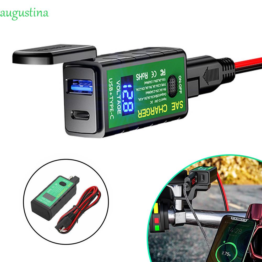 AUGUSTINA Cargador De Teléfono Impermeable Moto Con Voltímetro Con USB C 18W PD SAE A QC3.0 Rápido