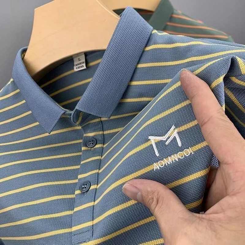 M-XXXL Verano Estilo Americano Moda Hombres Manga Corta Cuello De Solapa  Camiseta Slim Fit Raya Bordado Polo Azul Verde Ropa Casual Para Hombre |  Shopee Colombia