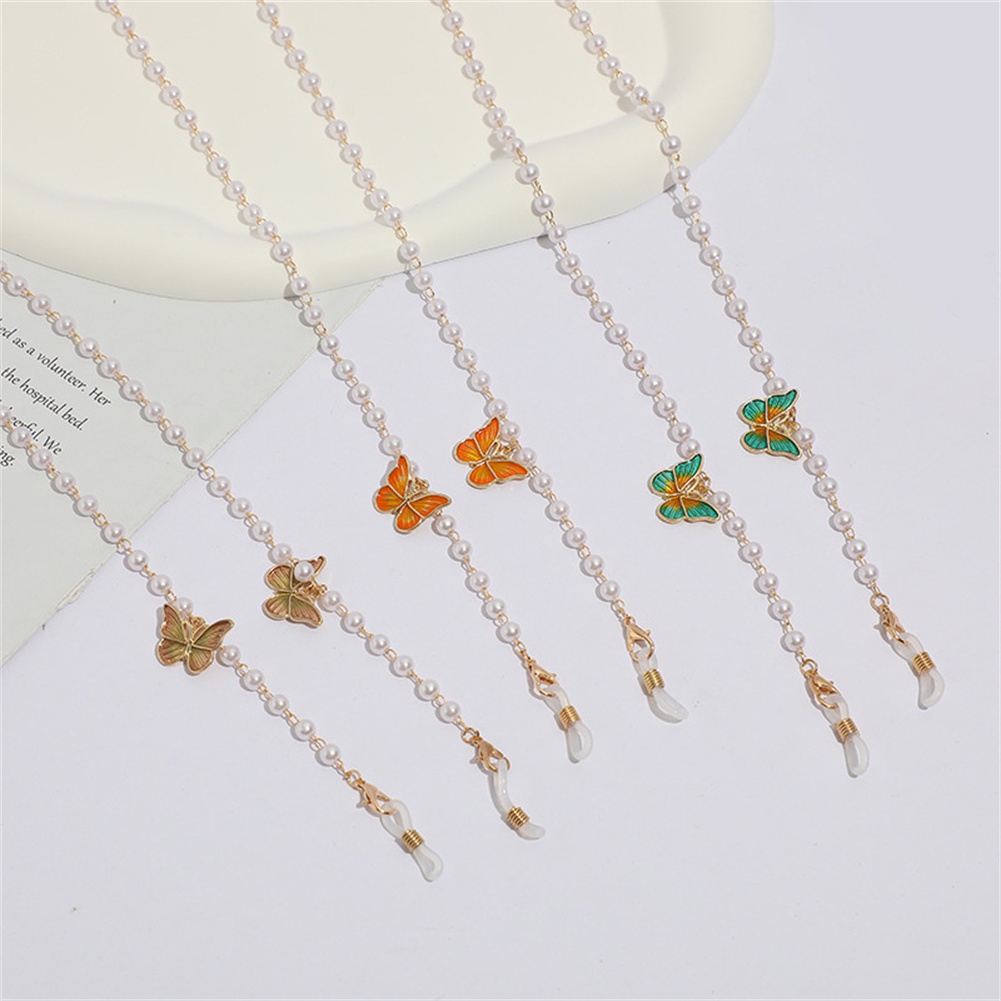 Image of Perlas De Cristal De Cuentas De Máscara De Cadena De La Correa Cara Extensor Anti Colgante De Cuerda Collar Titular Cordón De Gafas De Para Hijab Colorido Mariposa Antideslizante #2