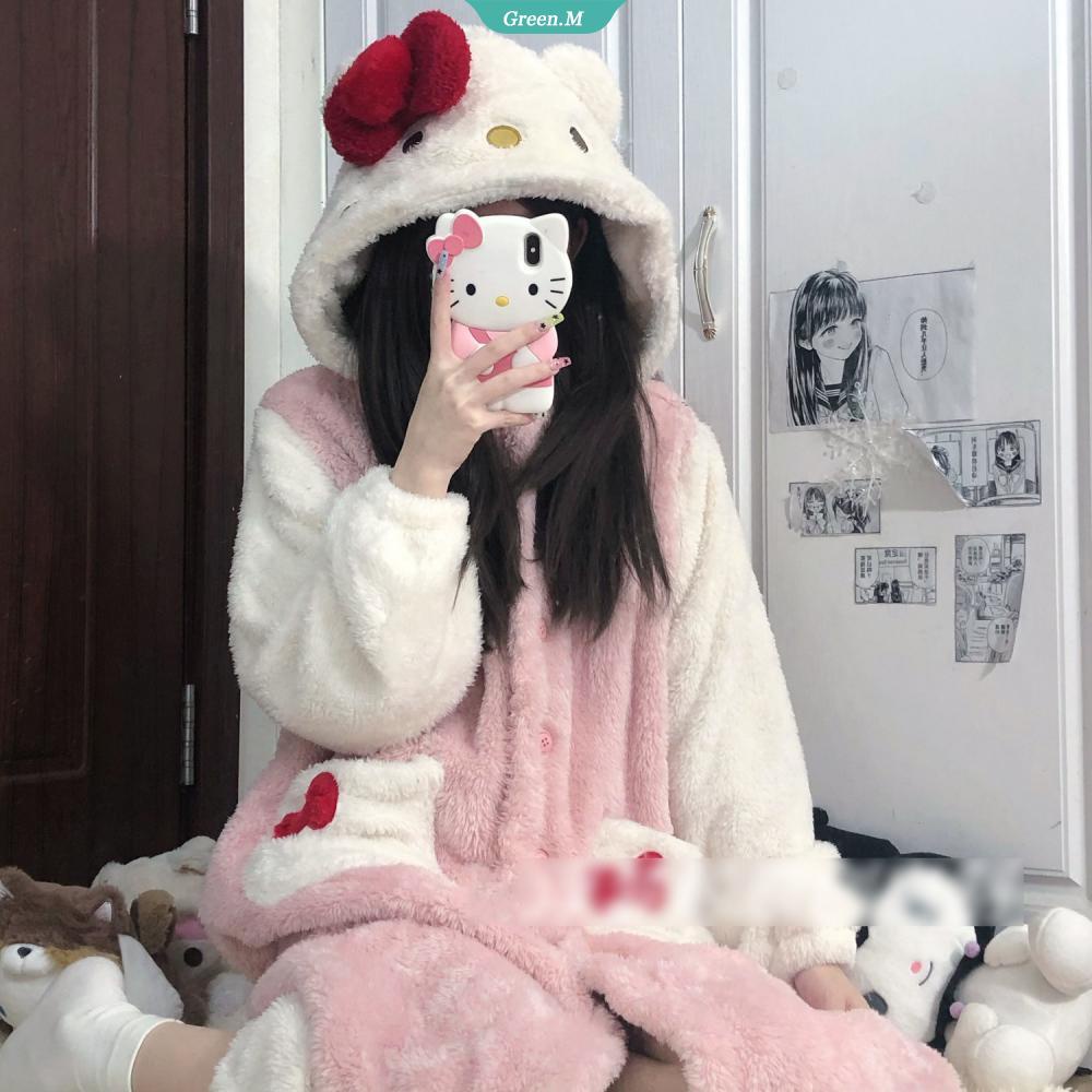 Sanrio Hello Kitty Pijamas De Niña Invierno Ropa Linda Camisón Suave Túnica Mujeres Falda De Coral Cálido Para El Hogar [GM] | Shopee Colombia