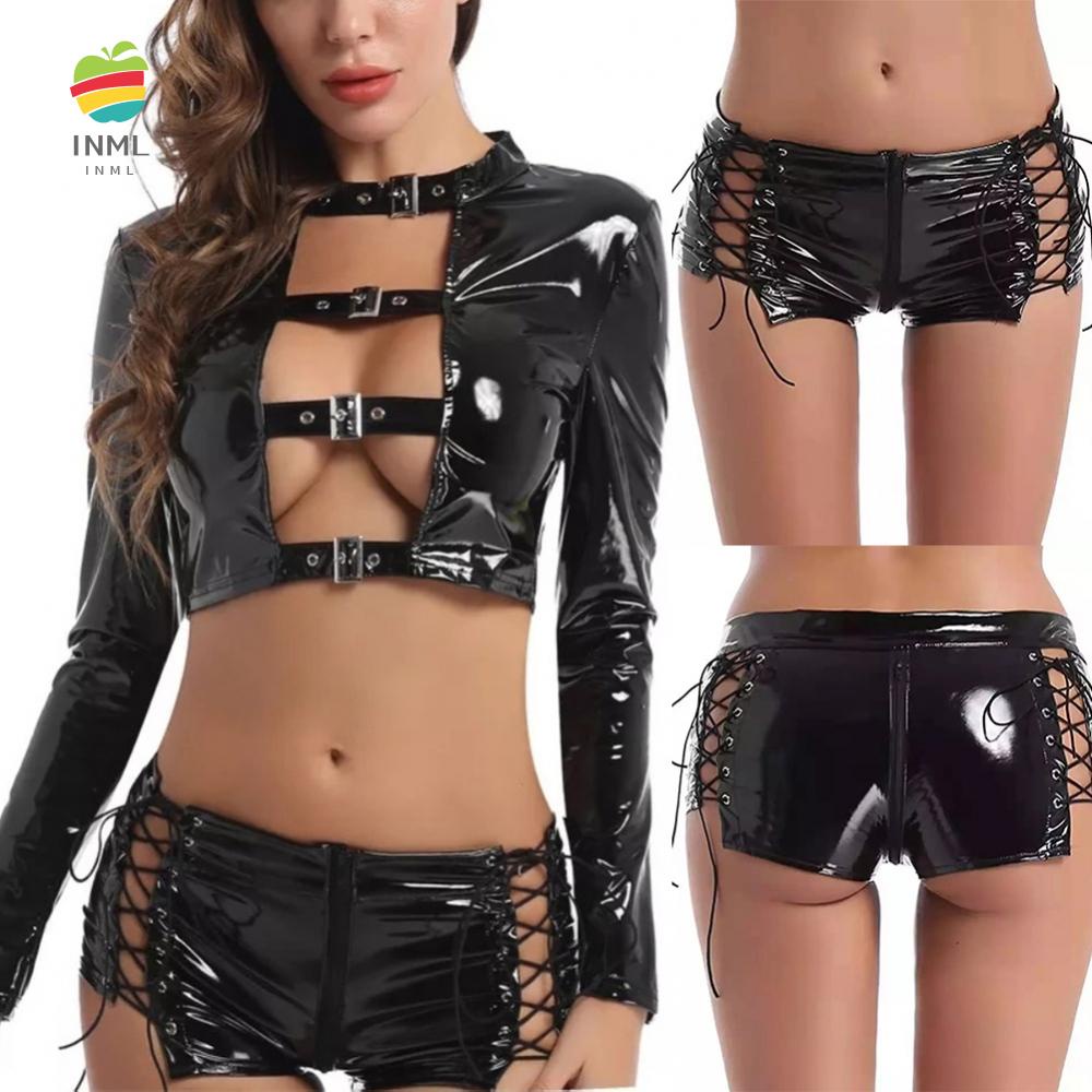 Conjunto De Cuero WetLook Para Mujer , Ropa Interior De Manga Larga De Club  Dormir | Shopee Colombia