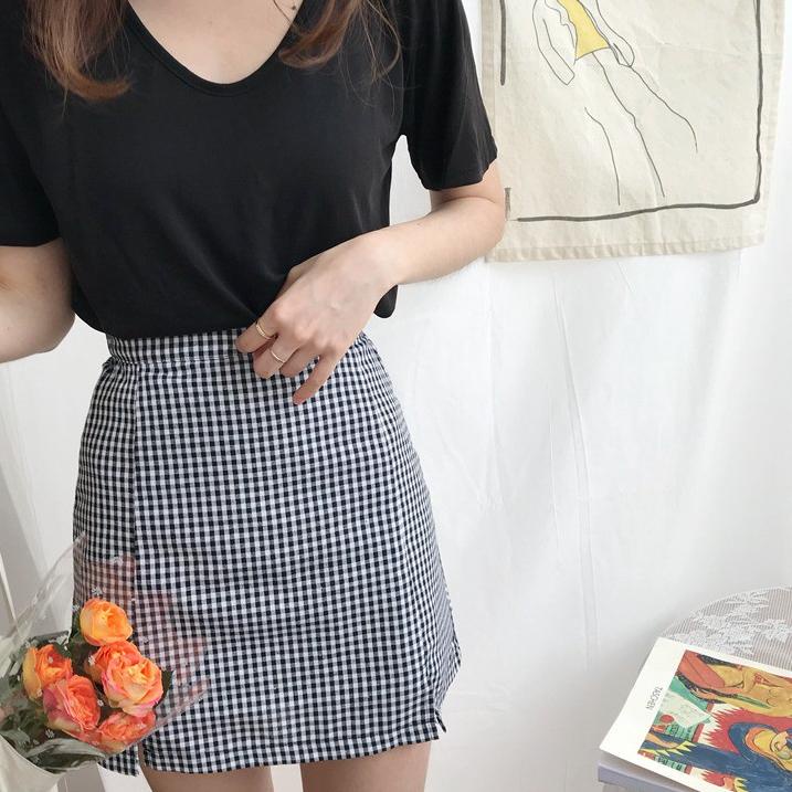 Mini falda coreana a cuadros falda corta cuadrada patrón a cuadros 1113  (limitado) | Shopee Colombia