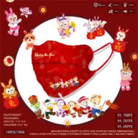 Image of 50 unidades de máscara de Año Nuevo empaquetada de forma independiente 2023 de conejo desechable con cara en V máscara impresa de dibujos animados japonesa Linda SUNFAYSS1 #6