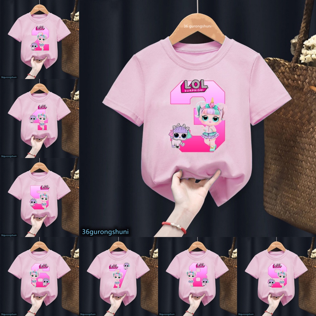 Lol Surprise Camiseta Sorpresa Número 2-9 Feliz Cumpleaños Niños Niñas Fiesta Manga Corta Ropa Para Tops Rosa #7