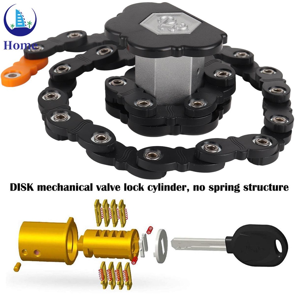 Cerradura De Cadena De Bicicleta Plegable Compacta Antirrobo Con 2 Llaves De Seguridad LockSHOPTKC3536