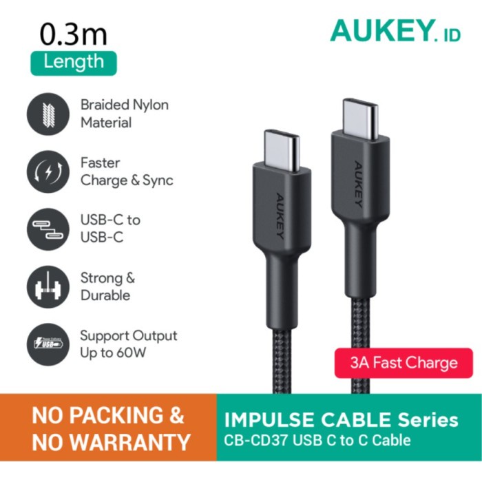 Aukey Cb-Cd37 Usb C a C Cable 3A 30cm (sin embalaje y No<Unk>