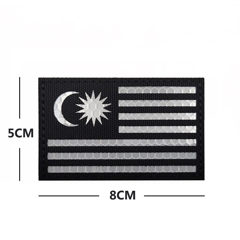 Parche De Bandera Nacional De Malasia Reflectante Velcro Moral Insignia PVC Velc