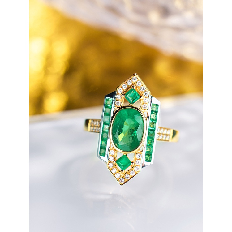 Image of GW Accesorios Coreanos Joyería Emas 916 Bangkok Arte Clásico Estilo Deco Traje Esmeralda Colgante Anillo Verde Diamante Pendientes #7