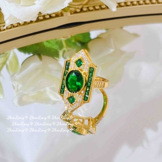 Image of thu nhỏ GW Accesorios Coreanos Joyería Emas 916 Bangkok Arte Clásico Estilo Deco Traje Esmeralda Colgante Anillo Verde Diamante Pendientes #4