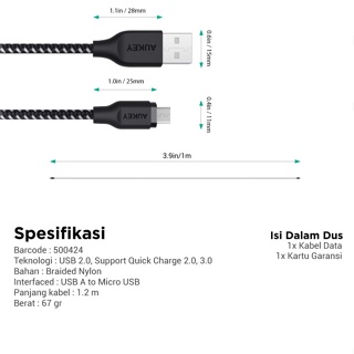 Image of thu nhỏ Aukey Cable Cb-Bam1 1M Nylon trenzado Usb2.0 a Micro negro - 500424 #4