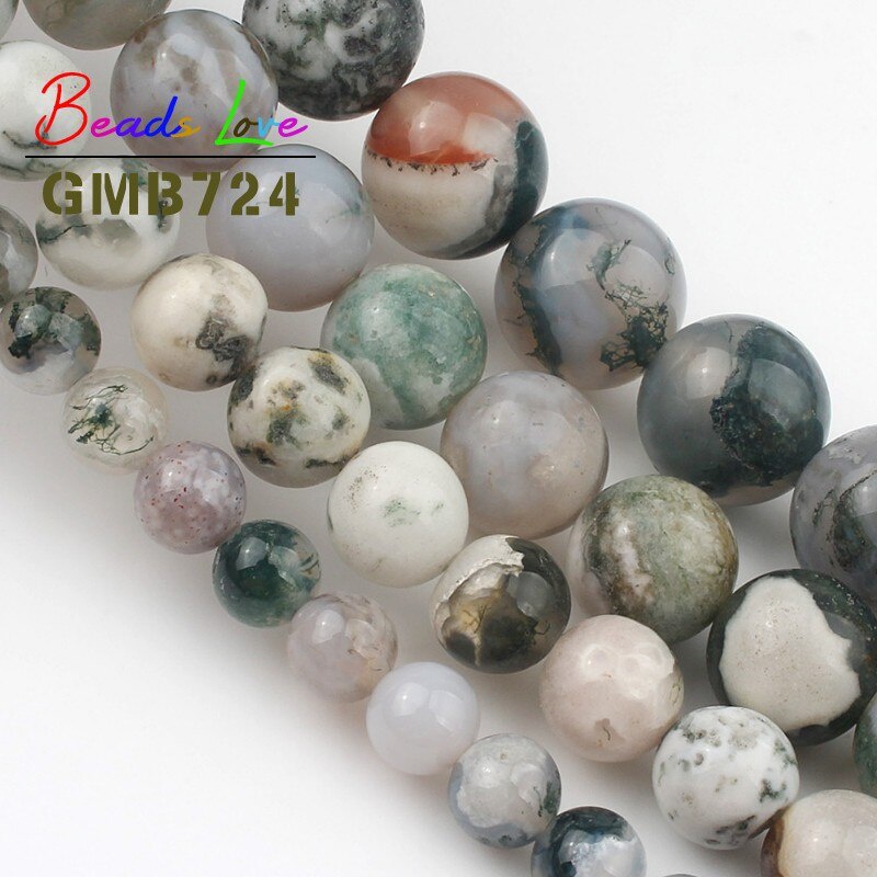 Image of Cuentas De Piedra Natural De Árbol Verde Ágatas Redondas Sueltas Para Hacer Joyas 4 6 8 10 12mm Collar De Pulsera Diy Venta Al Por Mayor 15 Pulgadas #2