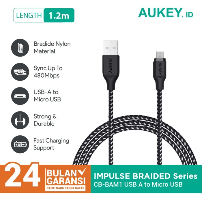 Aukey Cable Cb-Bam1 1M Nylon trenzado Usb2.0 a Micro negro - 500424