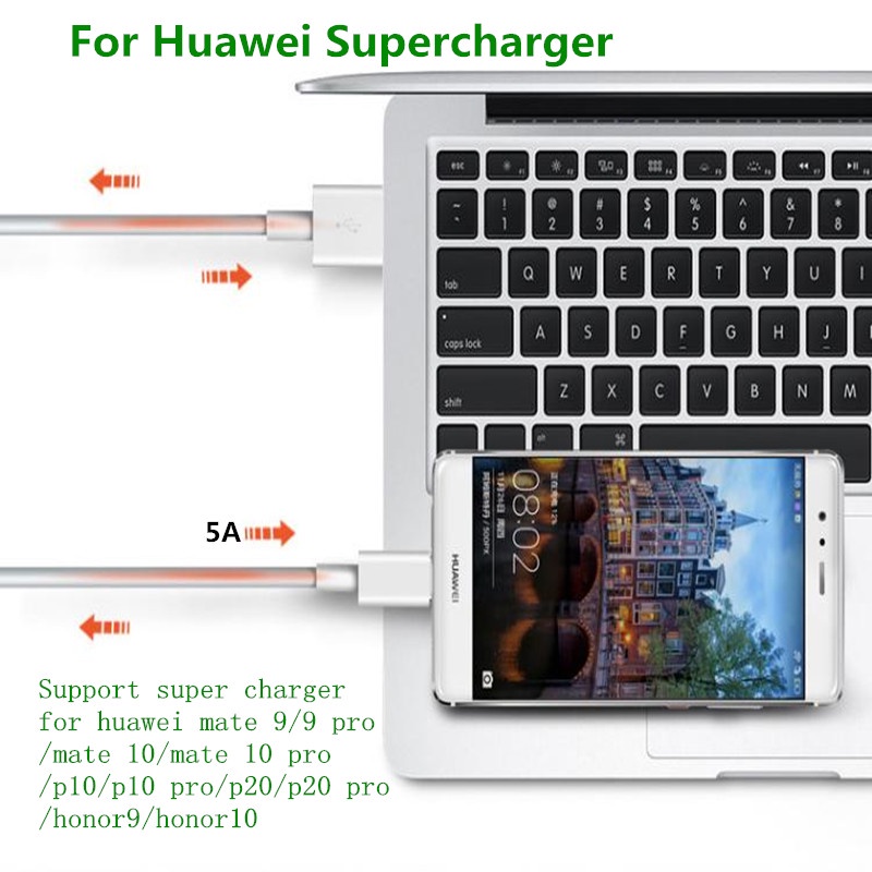 Cable Original 100/200CM SuperCharge Tipo C 5A Datos De Carga Rápida USB-Para Huawei P30 P20 Pro Nova 5T 5 5i Honor 30 20