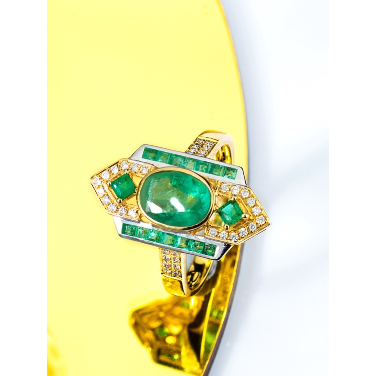 Image of GW Accesorios Coreanos Joyería Emas 916 Bangkok Arte Clásico Estilo Deco Traje Esmeralda Colgante Anillo Verde Diamante Pendientes #6
