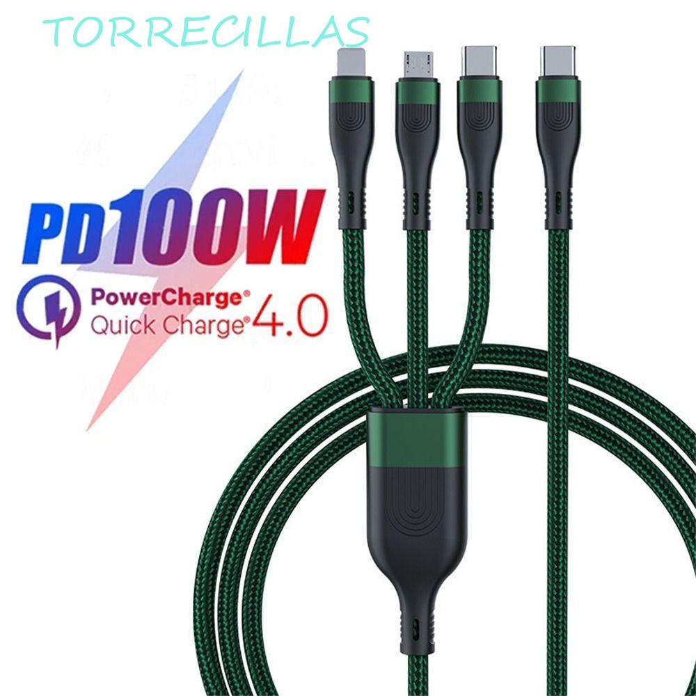 TORRECILLAS PD 100W Cable Universal De Una Carga Tres De Cargador Rápido 6A Max USB C Tipo
