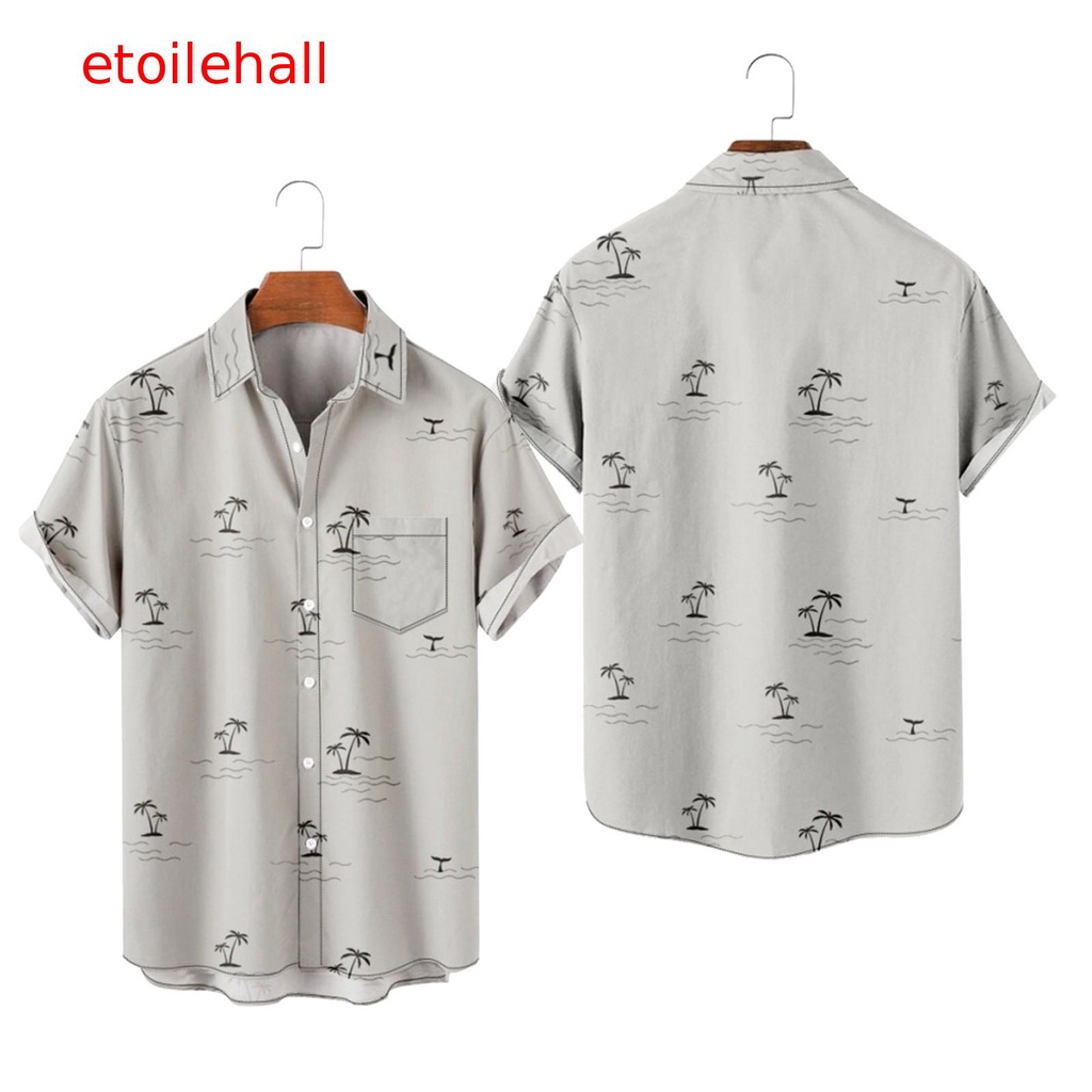 [ETOI] Camisas Hawaianas Impresas Para Hombre Manga Corta Botón Abajo De Playa Cuello Pijama #10