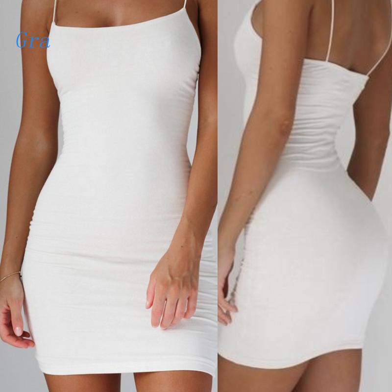 Gra Charming Halter Sling Suncon Bodycon Sin Mangas Color Sólido Casual  Mini Vestido | Shopee Colombia