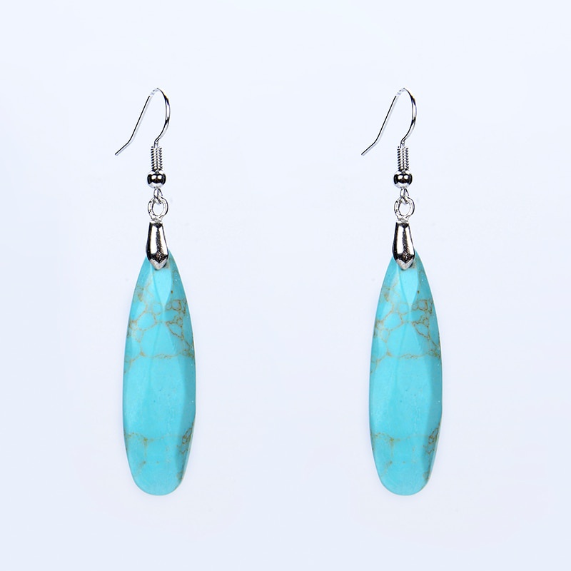 Image of Pendientes De Gota De Agua Larga Chapado En Plata Lapislázuli Piedra De Cuarzo Rosa Gancho Elegante Para Mujer Y # 39 ; s Joyería De Moda #7