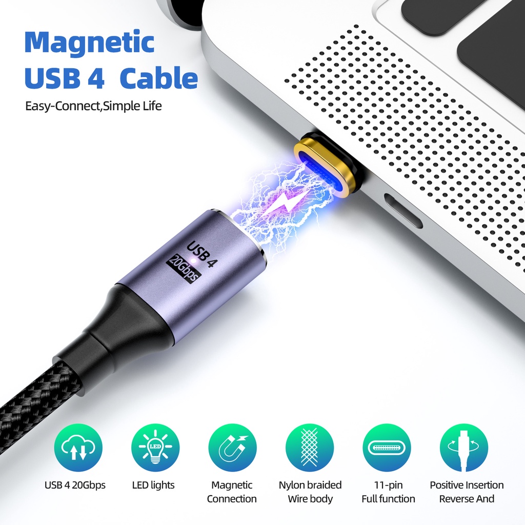 Image of Fonken USB4.0 20Gbps Cable Magnético Tipo C PD100W Carga Rápida USB A 8K 60Hz Transmisión De Vídeo Thunderbolt 3 De Datos Para Teléfono Portátil #1