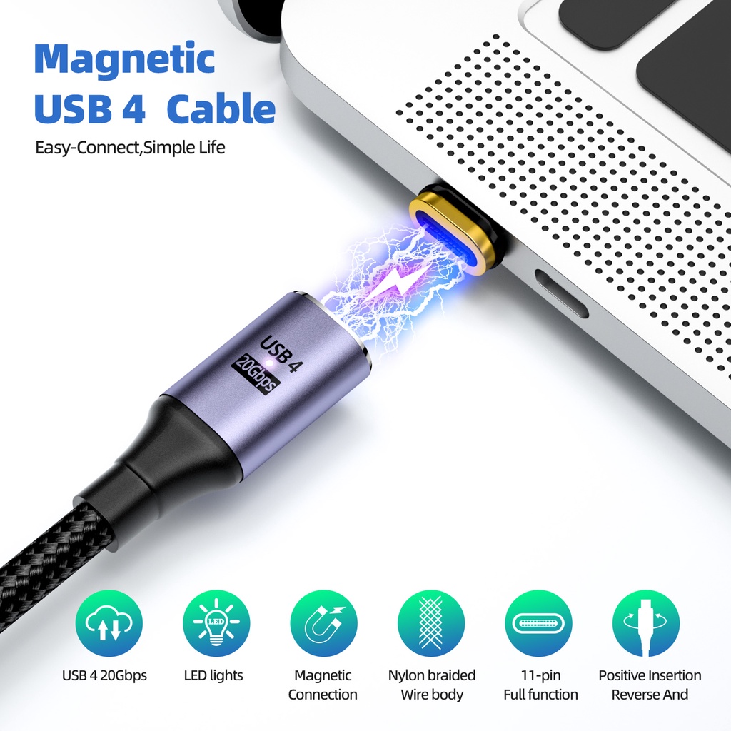 Fonken USB4.0 20Gbps Cable Magnético Tipo C PD100W Carga Rápida USB A 8K 60Hz Transmisión De Vídeo Thunderbolt 3 De Datos Para Teléfono Portátil